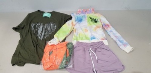 25 X MIXED WOMENS CLOTHES CONTAINING SHORT BLUE DRESS IN SIZE 34 , YCL SPORTS COLLECTION JACKET IN MULTICOLOUR IN SIZE MEDIUM , EVRA SHORTS IN PURPLE IN SIZE SMALL , SEEMORE TOP IN GREEN IN 1 SIZE ETC IN ONE TRAY (NOTE - SOME ITEMS MAY BE DETAGGED AND TRA