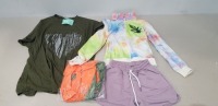 25 X MIXED WOMENS CLOTHES CONTAINING SHORT BLUE DRESS IN SIZE 34 , YCL SPORTS COLLECTION JACKET IN MULTICOLOUR IN SIZE MEDIUM , EVRA SHORTS IN PURPLE IN SIZE SMALL , SEEMORE TOP IN GREEN IN 1 SIZE ETC IN ONE TRAY (NOTE - SOME ITEMS MAY BE DETAGGED AND TRA