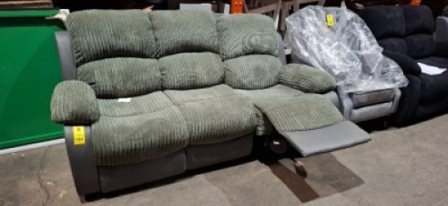1 X HOMELIFE 3 SEATER RECLINER SOFA IN GREY - PLEASE NOTE SOME DAMAGE ON RIGHT SIDE