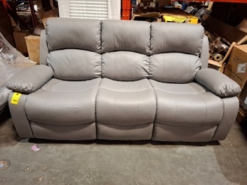1 X HOMELIFE 3 SEATER SOFA IN GREY IN FAUX LEATHER - PLEASE NOTE RIP ON MIDDLE SEAT SEE PICTURE