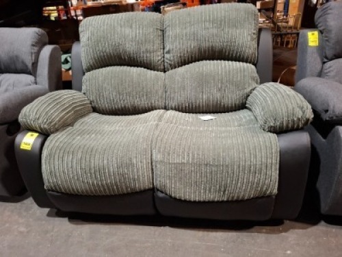 1 X HOMELIFE BANBURY FAUX LEATHER/CORD 2 SEATER SOFA IN GREY AND BLACK -