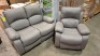 2 X PIECE MIXED SOFA LOT TO INCLUDE X HOMELIFE 1X SEATER RECLINER SOFA IN GREY DAMAGED SEE PICTURE - 1X 2 SEATER RECLINER SOFA DAMAGED ON RIGHT SIDE SEE PICTURES