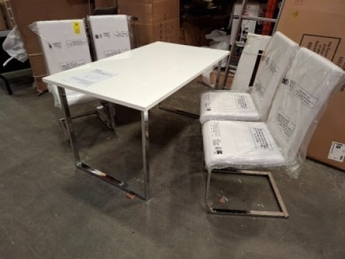 1 X BRAND NEW STUDIO MILAN 5 PIECE GLOSS DINING SET WITH 4 TIMES CHAIRS 1X TABLE - 140CM X 80CM X 76.5CM