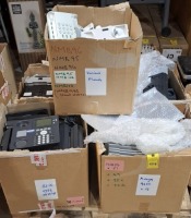 60+ MIXED OFFICE PHONE LOT CONTAINING ERICSSON , AVIVA , BT FEATURELINE WITH VARIOUS STANDS ETC IN 7 BOXES