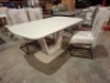 4 X PIECE DINING SET TO INCLUDE 1 X LAZZARO EXTENDABLE DINING TABLE 1600/2000MM IN LIGHT GREY - 3X BRAND NEW CREAM FAUX LEATHER DINING CHAIRS