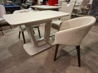4 X PIECE DINING SET TO INCLUDE 1 X LAZZARO EXTENDABLE DINING TABLE 1200/1600MM IN LIGHT GREY - 3X BRAND NEW CHAIRS IN 2 STYLES
