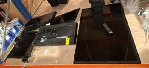 7 X MIXED LOT CONTAINING 6 ACER PC MONITORS WITH STANDS AND 1 CELLO TV WITH REMOTE 52 INCH