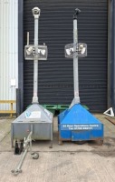 2 X V-CEPTOR MOBILE CCTV TOWERS. EACH WITH FOUR REDWALL MOTION DETECTORS - 60M RANGE, 360 DEGREE ROTATING PTZ FULL ZOOM CAMARAS WITH RAIN WIPER AND INFRA RED LIGHTING, MAGNA SPEAKER, EACH UNIT IS SUPPLIED WITH FOUR 12V 18HR BATTERIES, CRISTEC AUTOMATIC BA