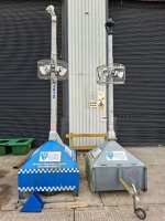 2 X V-CEPTOR MOBILE CCTV TOWERS. EACH WITH FOUR REDWALL MOTION DETECTORS - 60M RANGE, 360 DEGREE ROTATING PTZ FULL ZOOM CAMARAS WITH RAIN WIPER AND INFRA RED LIGHTING, MAGNA SPEAKER, EACH UNIT IS SUPPLIED WITH FOUR 12V 18HR BATTERIES, CRISTEC AUTOMATIC BA