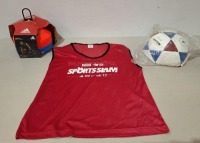 631 X KIDS SPORTS DIRECTS TRAINING SPORTS VEST IN RED , 30 ADDIDAS TRAINING CONES AND 1 MIKASA FOOTBALL IN TWO BOXES