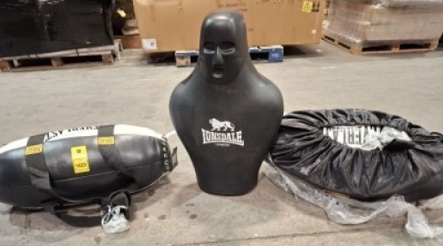 3 X MIXED LOT CONTAINING 2 TORPEDO PUNCHING BAGS AND ONE LONSDALE BOXING TRAINING TORSO