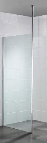24 X BRAND NEW WETROOM PANELS IN SIZE H 2030MM , W 500MM AND GLASS 6MM CLEAR IN CHROME ON ONE PALLET PLUS 24 X WETROOM PANEL FLOOR TO CEILING POSTS (LOOSE ON TOP SHELF BEHIND)