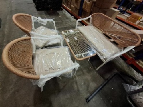 1 X MIAMI 4 PIECE CONVERSATION GARDEN SET - TABLE - W 88 X D 48 X H 40 CM LOVE SEAT - W125 X D63 X H 78 CM CHAIR -W60 X D 63 X H 78 CM