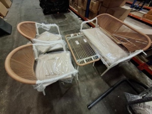 1 X MIAMI 4 PIECE CONVERSATION GARDEN SET - TABLE - W 88 X D 48 X H 40 CM LOVE SEAT - W125 X D63 X H 78 CM CHAIR -W60 X D 63 X H 78 CM