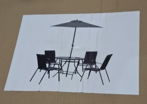 1 X CULCITA NAPLES FOLDING 4 SEAT GARDEN DINING TABLE SET - 1 X TABLE - D 100 CM X H 73 CM 4 X CHAIR - D72 CM X W 55 CM X H92 CM 1 X CRANK PARASOL - 180 CM DIAM