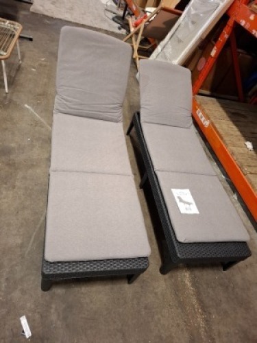 2 X JAIPUR GARDEN SUNLOUNGER - RECLINING BACK REST - BLACK WITH GREY CUSHIONS ( H 29 CM / W 58.2 CM / L 188 CM / KG - 16 ) - NO BOX