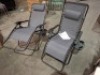 2 X ROYALE GRAVITY FOLDABLE LOUNGER - ADJUSTABLE HEADREST - POWDER COATED STEEL FRAMES - (RECLINING DIMENSIONS - L160 X W 64 X H 79 ) ( UPRIGHT DIMENSIONS - L 90 X W 65 X H 110 CM )
