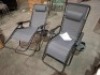 2 X ROYALE GRAVITY FOLDABLE LOUNGER - ADJUSTABLE HEADREST - POWDER COATED STEEL FRAMES - (RECLINING DIMENSIONS - L160 X W 64 X H 79 ) ( UPRIGHT DIMENSIONS - L 90 X W 65 X H 110 CM )