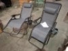 2 X ROYALE GRAVITY FOLDABLE LOUNGER - ADJUSTABLE HEADREST - POWDER COATED STEEL FRAMES - (RECLINING DIMENSIONS - L160 X W 64 X H 79 ) ( UPRIGHT DIMENSIONS - L 90 X W 65 X H 110 CM )