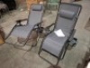 2 X ROYALE GRAVITY FOLDABLE LOUNGER - ADJUSTABLE HEADREST - POWDER COATED STEEL FRAMES - (RECLINING DIMENSIONS - L160 X W 64 X H 79 ) ( UPRIGHT DIMENSIONS - L 90 X W 65 X H 110 CM )