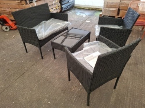 1 X FIJI 4 PIECE RATTAN LOUNGE SET - IN GREY CHAIR - W 56 CM / D 53 CM / H 81 CM LOVE SEAT - W 101 CM / D 53 C,M / H 81 CM TABLE - W 71 CM / D 43 CM / H 40 CM