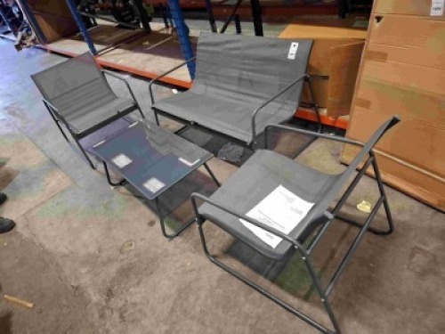 1 X PRE BUILT HAVANA SLING 4 PIECE LOUNGE SET - IN GREY DOUBLE CHAIR - W 114 CM / D 77 / H 75 CM SINGLE CHAIR - W 60 / D 77 / H 75 CM TABLE - W85 / D 44 / H 39 CM