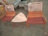 1 X PRE BUILT BARCELONA 3-PIECE ROPE LOUNGE SET - IN CORAL / PINK SINGLE CHAIR - W 64 . 5 / D 74.5 / H 76 CM TABLE - W 56 CM / H 41 CM