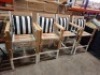 4 X STUDIO BARSTOOLS IN WHITE AND BROWN IN SIZE 69CM HEIGHT , 48CM WIDTH WITH 4 CUSHIONS (PLEASE NOTE - 1 CHAIR MISSING SUPPORT BAR) - 2