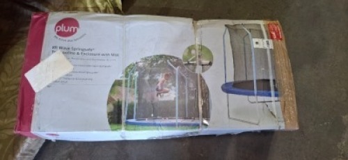 1 X NEW 8FT WAVE SPRINGSAFE TRAMPOLINE & ENCLOSURE WITH MIST (NOTE - BOX SLIGHTLY DAMAGED)