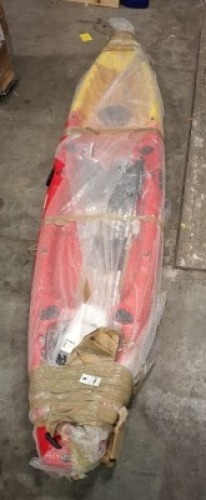 1 X OGUL CANOE 2 SEATER IN RED AND YELLOW WITH PADDLES