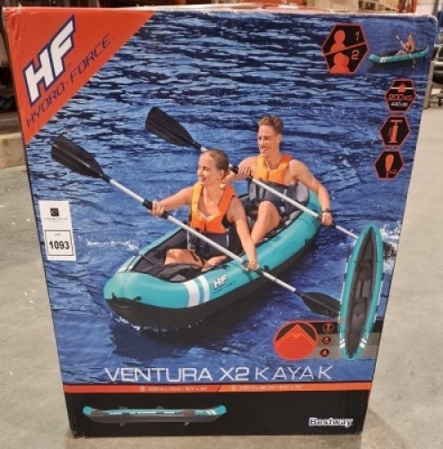 1 X MIXED KAYAKS CONTAINING HYDRO-FORCE VENTURA X2 KAYAK 2 SEATER IN SIZE 3.33M X 1.13M