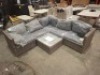 1 X OAHU 6 PIECE RATTAN FULL CORNER GARDEN SET - IN LIGHT BROWN COLOUR , SIZE OF FUNITURE AREA - 200CM L X 63CM H X 73CM W , TABLE SIZE - 30 H X 65CM L 65CM W - NO BOX