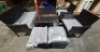 1 X FIJI RATTAN GARDEN DINING SET TO INCLUDE 2 X CHAIRS / 1 X LOVE SEAT / 2 X FOOT STOOLS AND 1 X TABLE - NO BOX - IN BLACK AND GREY , TABLE SIZE - 98CM L X 64CM H X 63CM W , DOUBLE SEATER SIZE - 81CM H X 103CM H X 48CM W , CHAIR SIZE - 80CM H X 50CM L