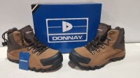 25 X BRAND NEW DONNAY SUEDE SN99 BOOTS IN BROWN/BLACK IN MIXED SIZES 13 IN SIZE 10 AND 12 IN SIZE 9.5 - (PLEASE NOTE - WE HAVE IDENTIFIED SOME MINOR MANUFACTURING IMPERFECTIONS ON EXAMINATION SEE SUPPLEMENT IMAGE AND BID ACCORDINGLY )