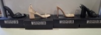 20 X BRAND NEW PAIRS OF ASSORTED MISSGUIDED WOMENS SHOES CONTAINING MID HEEL BLOCK BARELY THERE IN SAND , SQUARE TOE PERSPEX HIGH HEEL MULES IN SAND , BLOCK HEEL TIE UP HEELED SANDALS IN BLACK , POINTED TOE LACE UP BARELY THERE SATIN IN BLACK ETC IN MIXED
