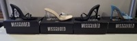 20 X BRAND NEW PAIRS OF ASSORTED MISSGUIDED WOMENS SHOES CONTAINING POINTED TOE LACE UP BARELY THERE SATIN IN BLACK , SQUARE TOE TIE UP HEELED SANDALS IN BLUE , WF BARELY THERE SQUARE TOE HIGH HEELS IN BLACK , WIDE FIT MID CLEAR HEEL BLOCK IN NUDE ETC IN 