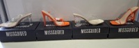 20 X BRAND NEW PAIRS OF ASSORTED MISSGUIDED WOMENS SHOES CONTAINING SQUARE TOE TIE UP HEELED SANDALS IN ORANGE , WF MID ILLUSION HEEL CLEAR SANDALS IN NUDE , WIDE FIT MID CLEAR HEEL BLOCK IN NUDE , STRAPPY RING DETAIL HEELED SANDAL IN ORANGE ETC IN MIXED