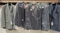 25 X BRAND NEW RACING BULL BLAZERS IN VARIOUS COLOURS LINEN BLUE , LINEN CHECKERED , LINEN NAVY , STONE IN VARIOUS SIZES L , XL , XXL ETC ON A FULL RACK