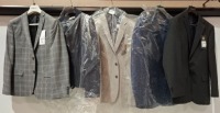 25 X BRAND NEW MIXED BLAZERS LOT CONTAINING 17 LIMEHAUS BLAZERS IN VARIOUS COLOURS PLUM , GREY , BLUE , COBALT IN VARIOUS SIZES 40 SHORT , 44 REG , 42 SHORT , 36 REG , 42 LONG , 6 SCOTT AND TAYLOR BLAZERS IN GREY AND BLUE IN SIZES 40 REG , 38 SHORT , 40 R