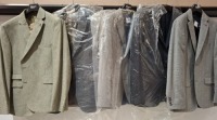 25 X BRAND NEW MIXED BLAZER LOT CONTAINING 13 GIBSON LONDON BLAZERS IN VARIOUS COLOURS IE GREY , GREEN , DARK GREY , 7 RACING GREEN BLAZERS IN NAVY BLUE/CHECKERED IN SIZES 40 REG , 40 LONG , 42 SHORT , 38 LONG , 42 LONG , 2 RICHARD JAMES MAYFAIR BLAZERS I