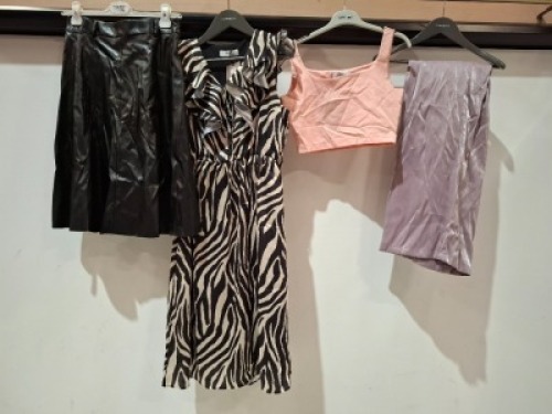 30 X BRAND NEW MIXED WOMENS CLOTHING LOT CONTAINING YARE PANTS IN RED IN SIZE 36 , YARE LONG SKIRT IN BLACK IN SIZE 38 , YARE PANTS IN YELLOW IN SIZE 36 , YARE LONG DRESS IN BLACK AND WHITE IN SIZE 40 ETC IN ONE BOX