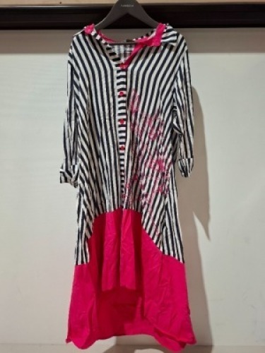30 X BRAND NEW SEEMORE LONG TOPS ALL IN PINK/WHITE AND BLACK IN SIZES S, M ,L IN ONE BOX