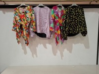 30 X BRAND NEW MIXED ACTUEL WOMENS CLOTHING LOT CONTAINING SHORT DRESSES IN FLORAL DESIGN IN SIZE MEDIUM , TOPS IN BLACK AND YELLOW IN MEDIUM , TOP IN PINK AND GREY IN SIZE MEDIUM ETC IN ONE BOX