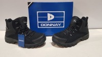 25 X BRAND NEW DONNAY SUEDE SN99 BOOTS IN BLACK IN MIXED SIZES 16 IN SIZE 6.5 AND 9 IN SIZE 7 - (PLEASE NOTE - WE HAVE IDENTIFIED SOME MINOR MANUFACTURING IMPERFECTIONS ON EXAMINATION SEE SUPPLEMENT IMAGE AND BID ACCORDINGLY )
