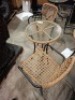 3 X STUDIO TRURO BISTRO OUTDOOR GARDEN SET LOT CONTAINING 1 ROUND GLASS TABLE IN BLACK / BROWN IN SIZE H 73 , W 59 AND TWO MATCHING CHAIRS IN SIZE H 81 , D 57 , W 56