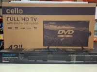 1 X BOXED CELLO 43 INCH FULL HD TV WITH BUILT IN DVD PLAYER - SNCB502400497 - WITH SOUNDBAR (PLEASE NOTE REFURBISHED GRADE A)