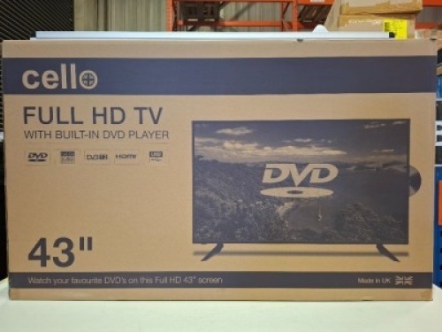 1 X BOXED CELLO 43 INCH FULL HD TV WITH BUILT IN DVD PLAYER - SNCB502400495 - (PLEASE NOTE REFURBISHED GRADE A))