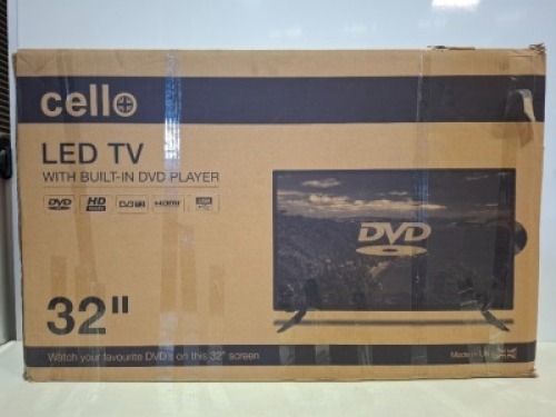 1 X BOXED CELLO 32 INCH LED TV WITH BUILT IN DVD PLAYER - SNCB882400177 - (PLEASE NOTE REFURBISHED GRADE A))