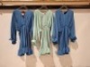 30 X BRAND NEW MIXED ACTUEL WOMENS CLOTHING LOT CONTAINING SHORT DRESS TWO COLOURS GREEN AND NAVY BLUE IN SIZES SMALL , MEDIUM IN ONE BOX