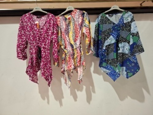 30 X BRAND NEW MIXED ACTUEL WOMENS SHORT DRESS LOT CONTAINING VARIOUS FLORAL DRESSES IN MIXED COLOURS ALL IN SIZE MEDIUM ETC IN ONE BOX